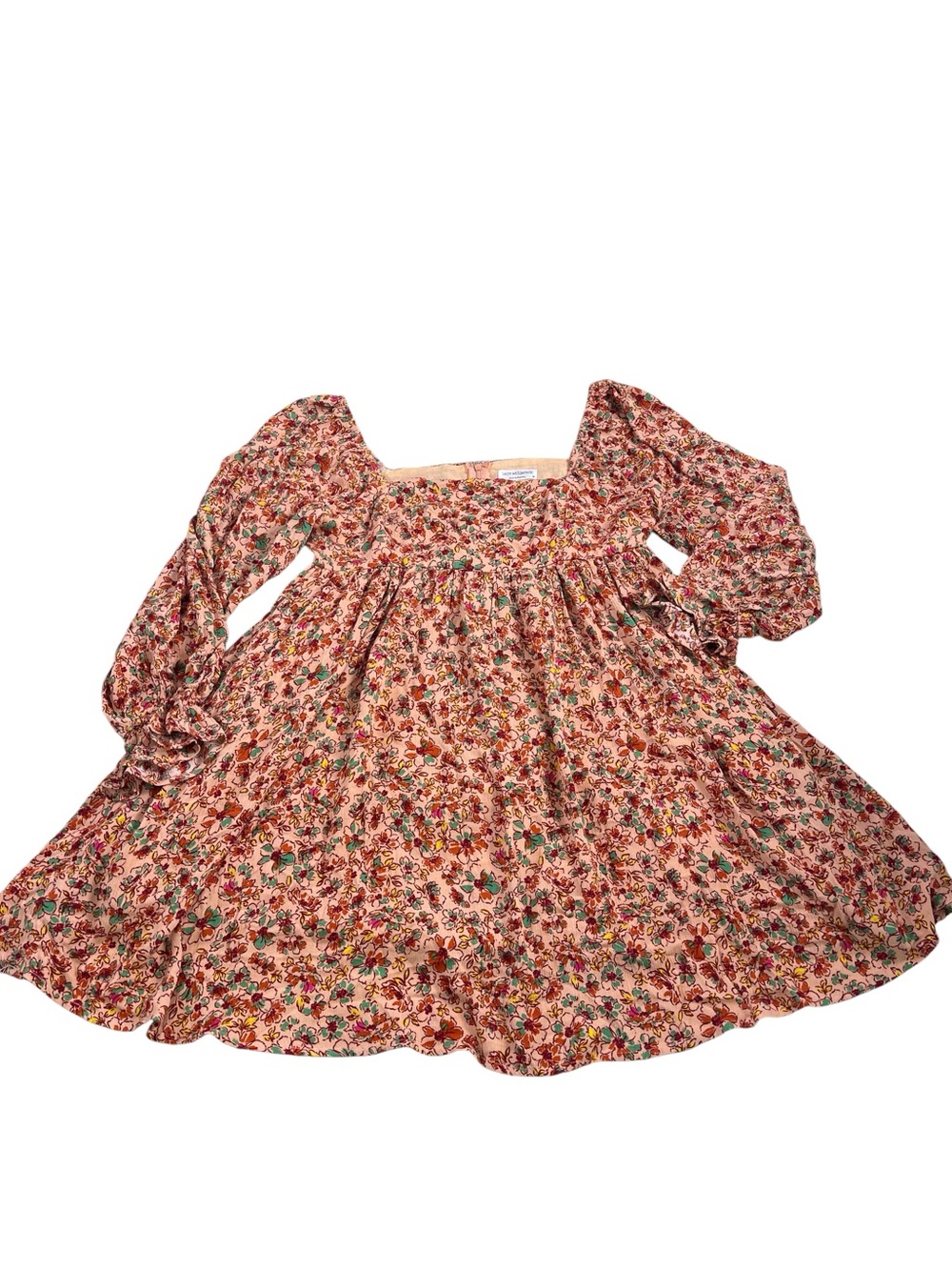 Shop neighbor Floral long Sleeve Mini baby doll Dress‎ in Blush Pink medium